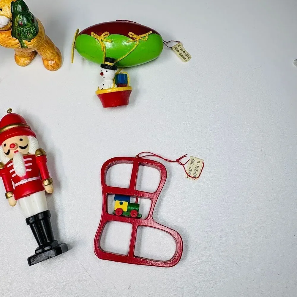 Vintage Mixed Christmas Ornament Lot — Nutcracker, Bears, Angel, Rocking Horse &